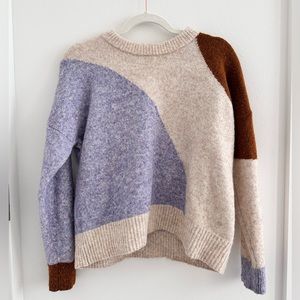 Madewell Cedarbrook Pullover Sweater in Purple / Tan / Brown Colorblock